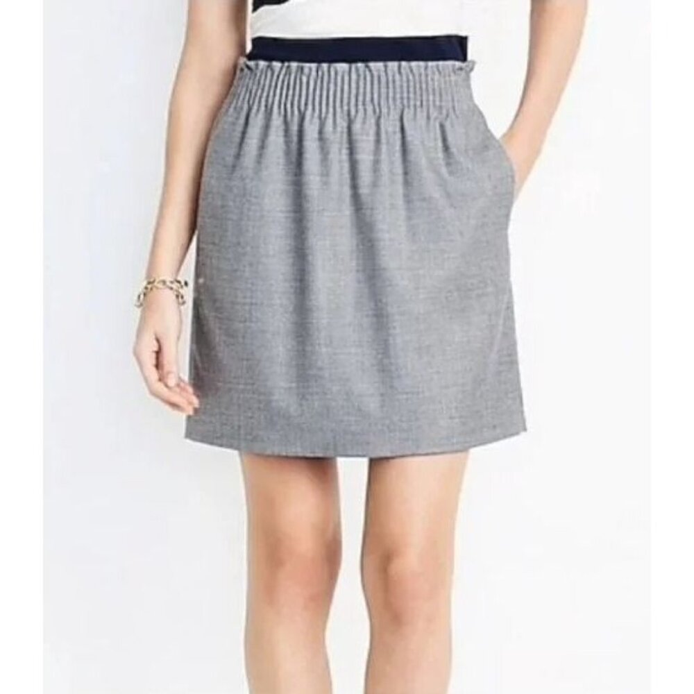 J.Crew Womens Gray Elastic Waist Skirt Size 0 Wool Blend Lined Knee Length